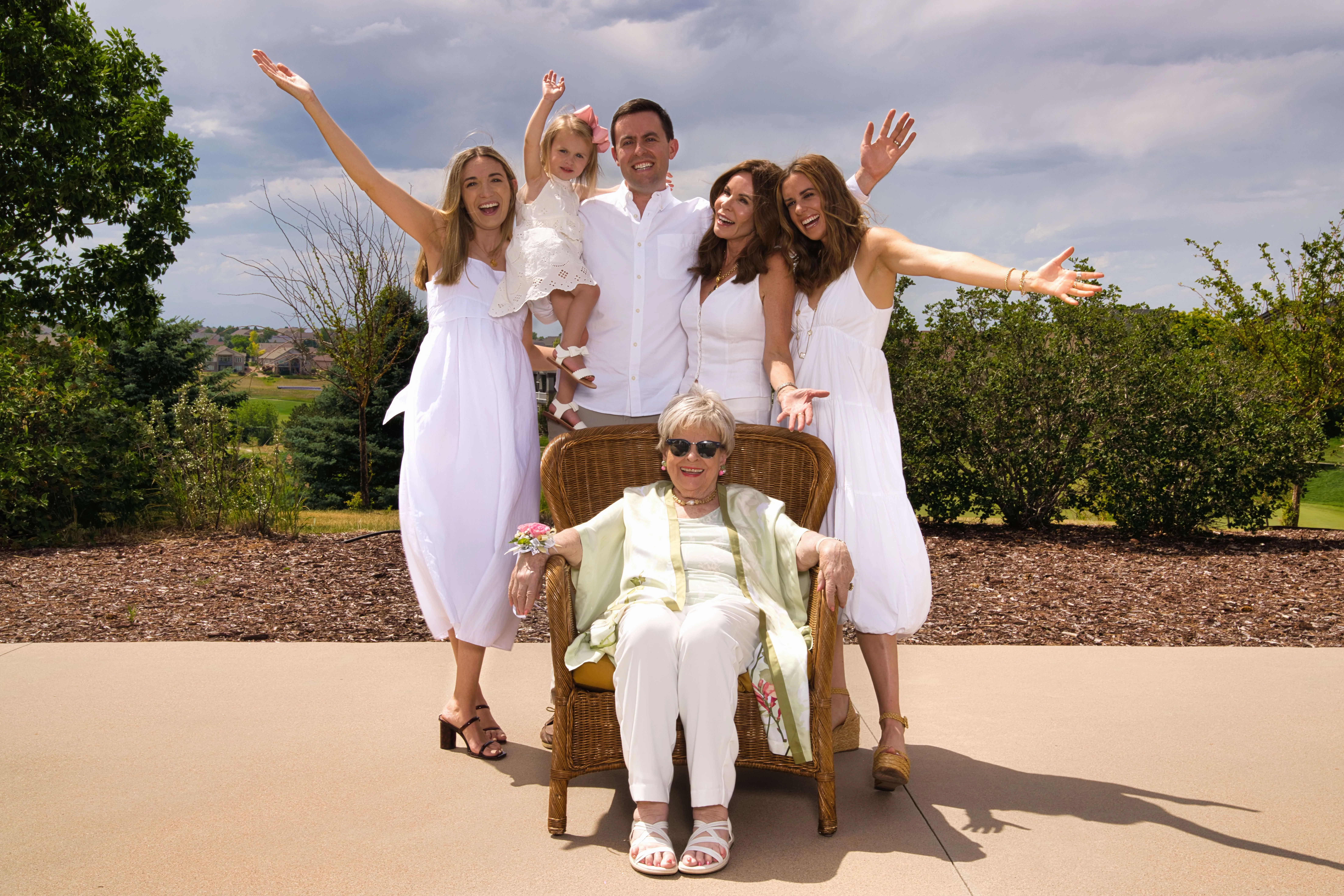 Grandmother’s Birthday Celebration – Family Portrait Session Multi-generational family celebration portrait with mountain views, Colorado family photographer